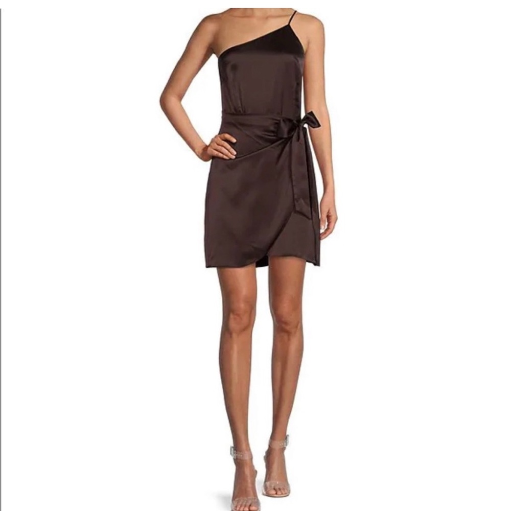 One Shoulder Sleeveless Spaghetti Strap Tie Waist Mini Wrap Dress